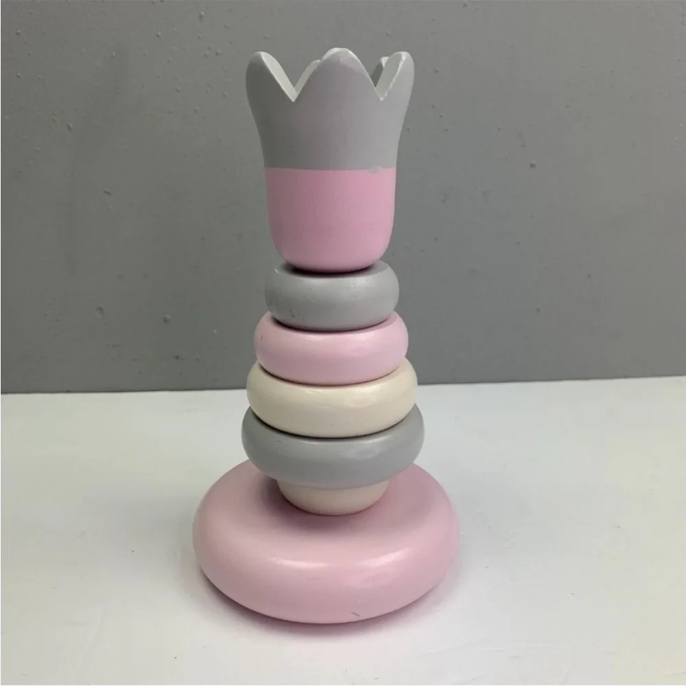 Pottery Barn Kids Wood Stacker Wooden Stacking Rings Baby Toy Pink
